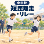中学校の短距離走・リレー授業でバトンパスを練習する生徒