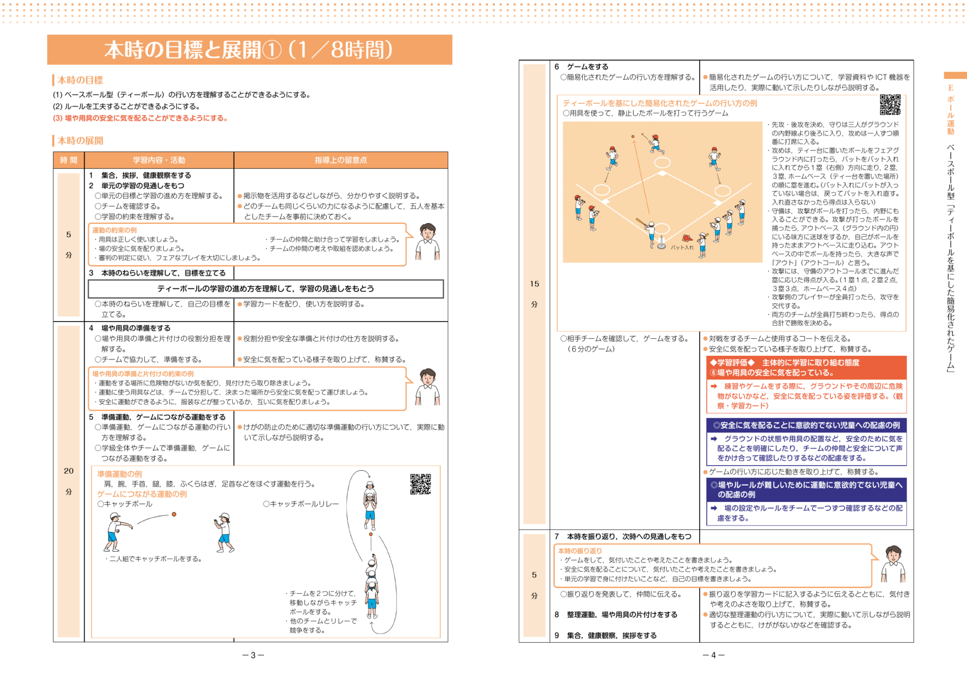 スポーツ庁のティーボールを基にした簡易ゲームの授業展開とコート図