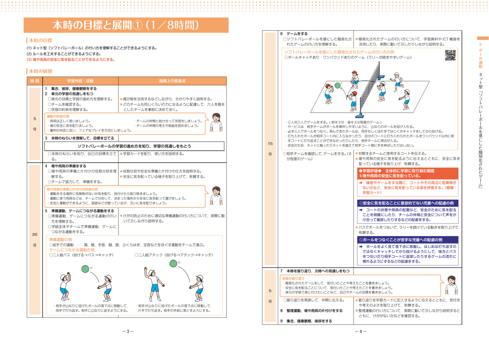 スポーツ庁の高学年ボール運動・ネット型資料。ソフトバレーボールを基にした簡易化されたゲームの図解